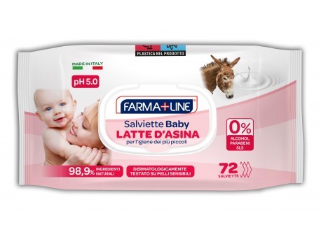 CONFEZIONE 12 PZ Farmaline salviette baby latte d'asina 72pz