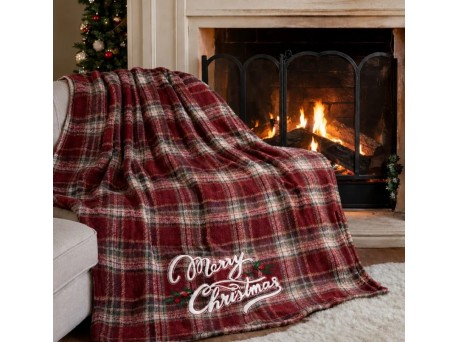 Plaid Cottage ricamo Merry Christmas rosso 140×170 cm