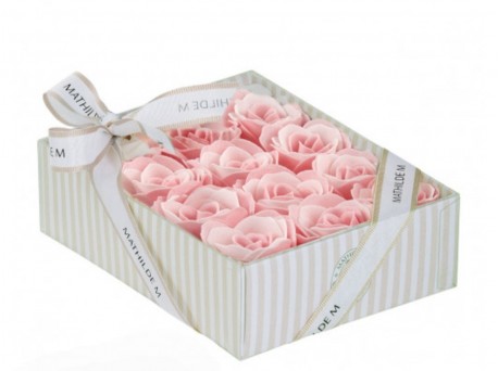 Cofanetto di 12 rose in foglie di sapone rosa e bianche - Profumo Rosa